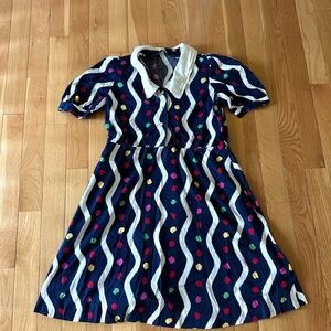 Vintage Handmade Navy Blue and White Polka Dot Party Dress